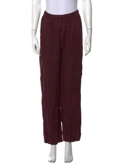 Pre-owned Enza Costa Linen Wide Leg Pants In Burgundy