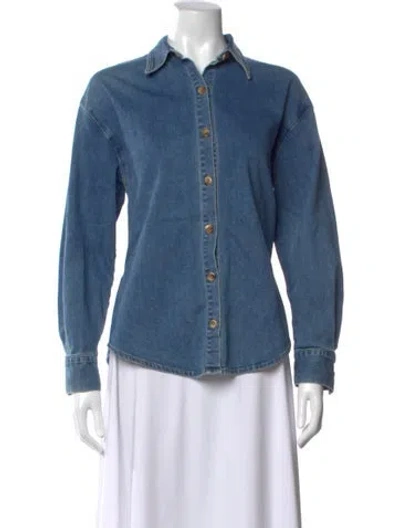 Pre-owned Enza Costa Long Sleeve Button-up Top In Blue