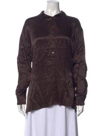 Pre-owned Enza Costa Long Sleeve Button-up Top W/ Tags In Brown