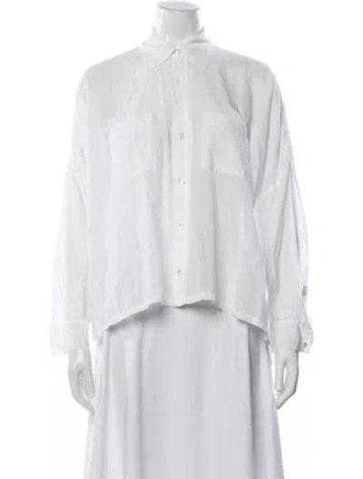 Pre-owned Enza Costa Long Sleeve Button-up Top In White