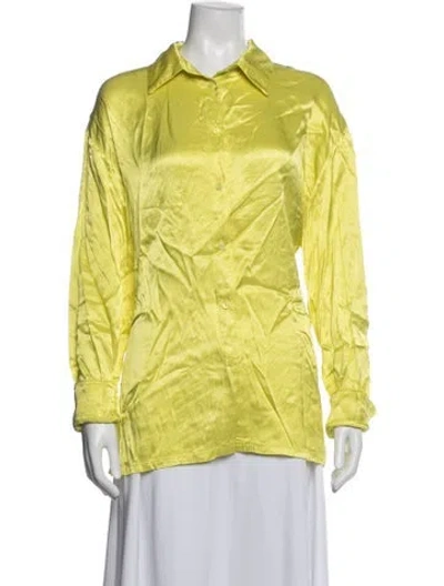 Pre-owned Enza Costa Long Sleeve Button-up Top In Yellow
