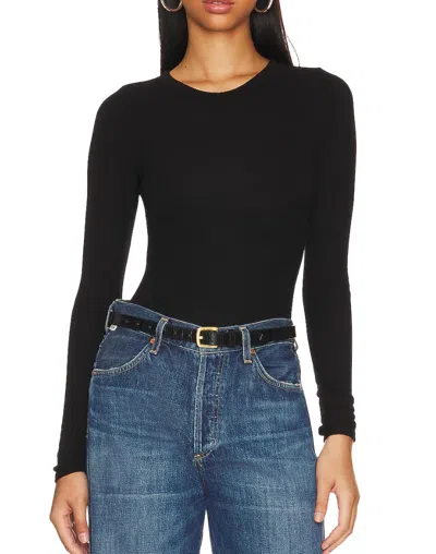 Enza Costa Long Sleeve Silk Knit Crew Tee In Black