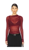 Enza Costa Long Sleeve Slash Top In Burgundy