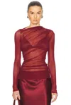 Enza Costa Long Sleeve Slash Top In Ruby