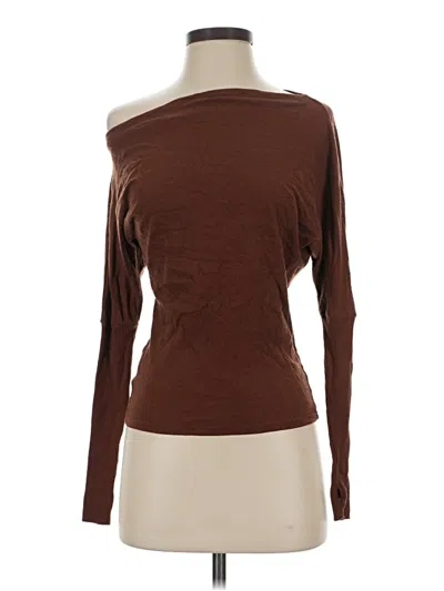 Pre-owned Enza Costa Long Sleeve Top Brown One Shoulder Neckline Tops