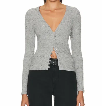 Enza Costa Long Sleeve V Cardigan In Light Gray
