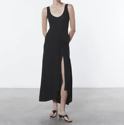 ENZA COSTA MATTE JERSEY DRAPED KNOT DRESS IN BLACK