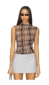 Enza Costa Mesh Sleeveless Twist Top In Brown