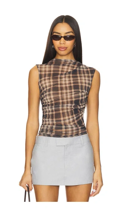 Enza Costa Mesh Sleeveless Twist Top In Brown