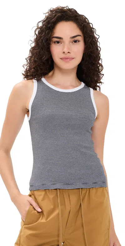 Enza Costa Mini Stripe Cotton Tank Top Black White Mini Stripe