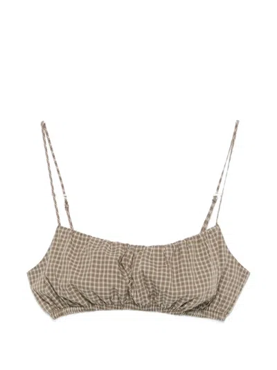 Enza Costa Mini-plaid-pattern Bralette In Brown