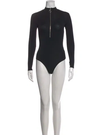 Pre-owned Enza Costa Mock Neck Long Sleeve Bodysuit In Black