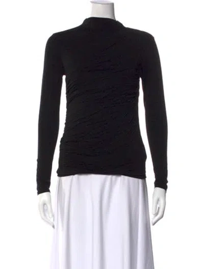 Pre-owned Enza Costa Mock Neck Long Sleeve Top In Black