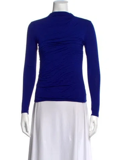 Pre-owned Enza Costa Mock Neck Long Sleeve Top In Blue