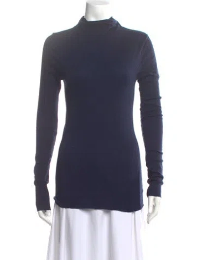 Pre-owned Enza Costa Mock Neck Long Sleeve Top In Blue