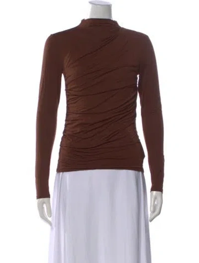Pre-owned Enza Costa Mock Neck Long Sleeve Top In Brown