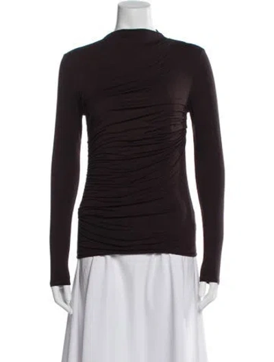 Pre-owned Enza Costa Mock Neck Long Sleeve Top In Brown