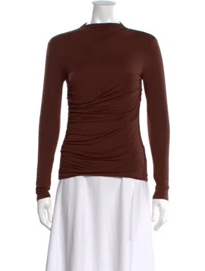 Pre-owned Enza Costa Mock Neck Long Sleeve Top In Brown