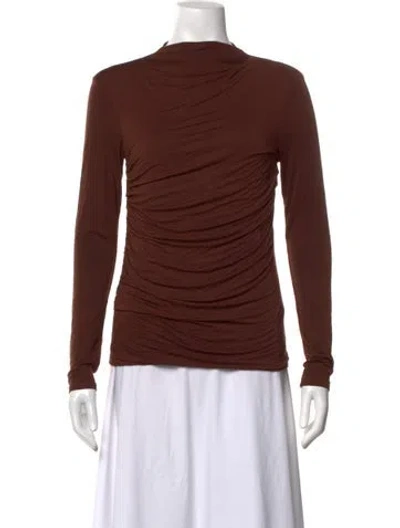 Pre-owned Enza Costa Mock Neck Long Sleeve Top In Brown