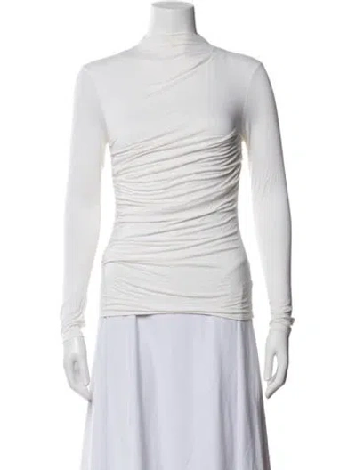 Pre-owned Enza Costa Mock Neck Long Sleeve Top In White