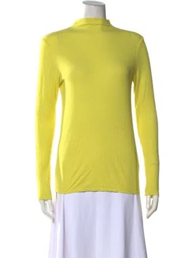 Pre-owned Enza Costa Mock Neck Long Sleeve Top In Yellow