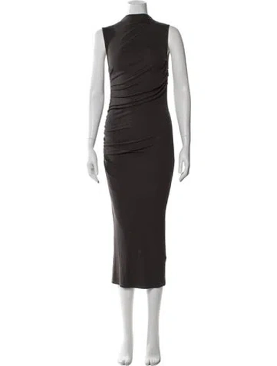 Pre-owned Enza Costa Mock Neck Midi Length Dress In Brown