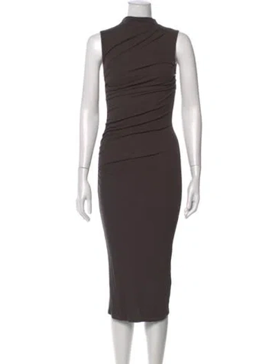 Pre-owned Enza Costa Mock Neck Midi Length Dress In Brown