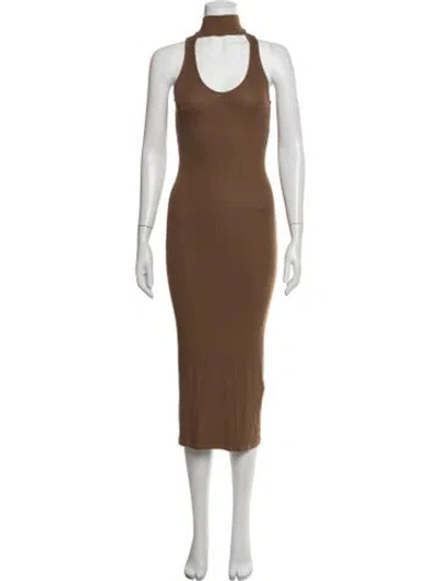 Pre-owned Enza Costa Mock Neck Midi Length Dress In Brown