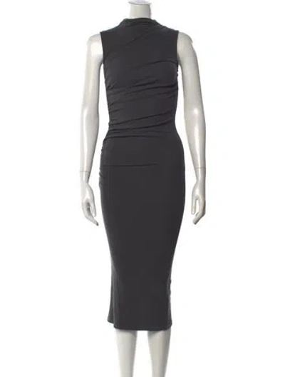 Pre-owned Enza Costa Mock Neck Midi Length Dress In Gray