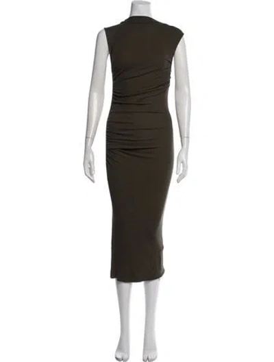 Pre-owned Enza Costa Mock Neck Midi Length Dress In Green