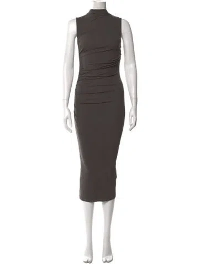 Pre-owned Enza Costa Mock Neck Midi Length Dress In Grey