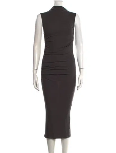 Pre-owned Enza Costa Mock Neck Midi Length Dress In Grey