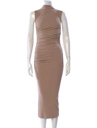 Pre-owned Enza Costa Mock Neck Midi Length Dress In Neutral