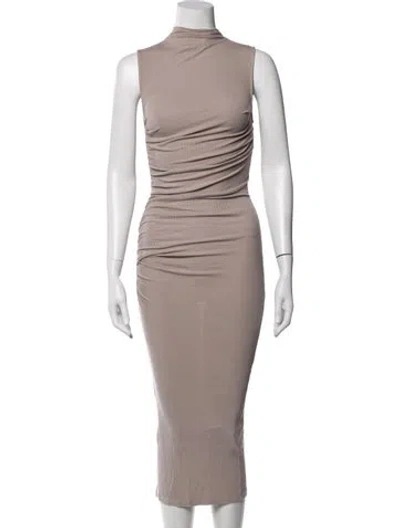 Pre-owned Enza Costa Mock Neck Midi Length Dress In Neutrals