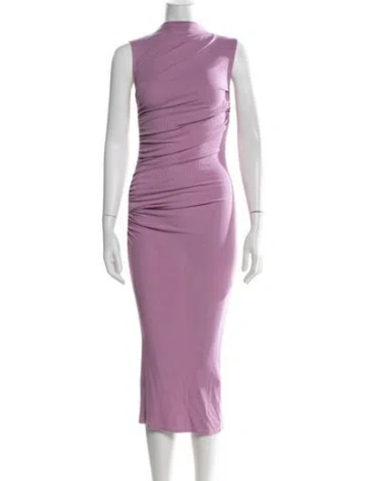 Pre-owned Enza Costa Mock Neck Midi Length Dress In Purple