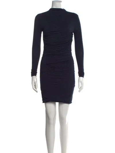 Pre-owned Enza Costa Mock Neck Mini Dress In Blue