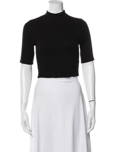 Pre-owned Enza Costa Mock Neck Short Sleeve Top In Black