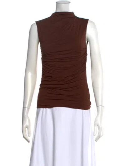 Pre-owned Enza Costa Mock Neck Sleeveless Top In Brown