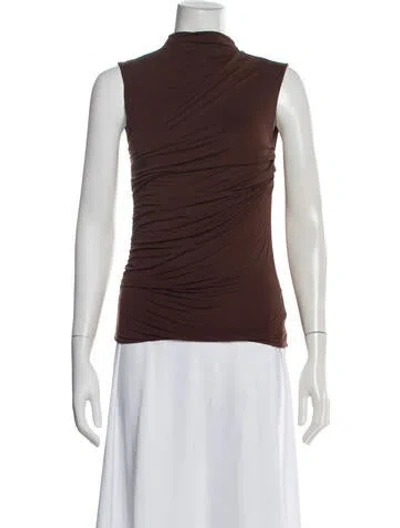 Pre-owned Enza Costa Mock Neck Sleeveless Top In Brown