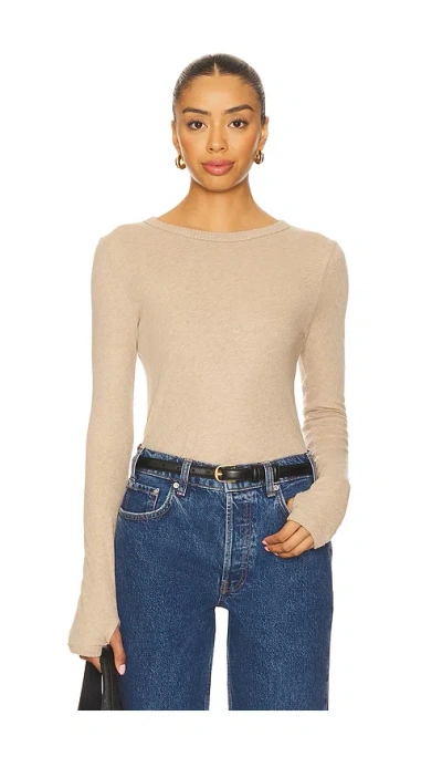 Enza Costa New Classic Long Sleeve Crew Top In Brown