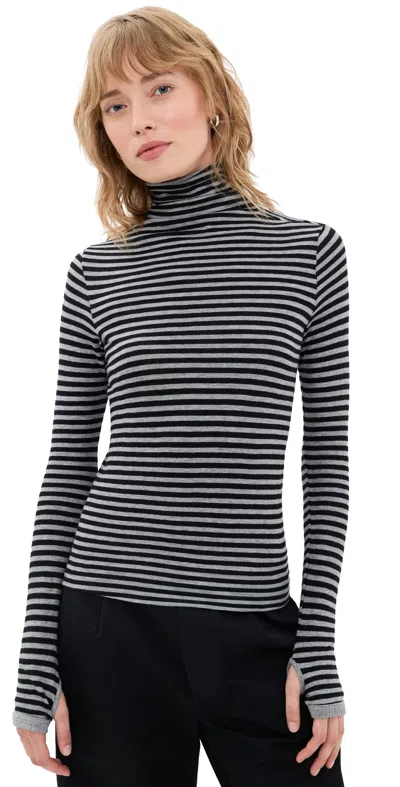 Enza Costa New Classic Striped Turtleneck Top Smoke/black