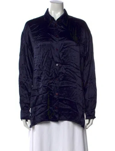 Pre-owned Enza Costa Nylon Long Sleeve Button-up Top In Blue