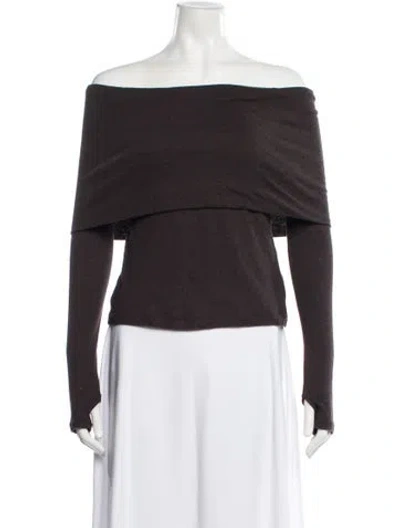 Pre-owned Enza Costa Off-the-shoulder Long Sleeve Top In Brown