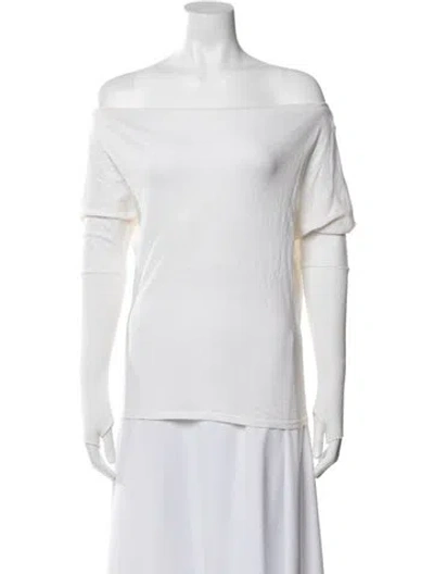 Pre-owned Enza Costa Off-the-shoulder Long Sleeve Top In White