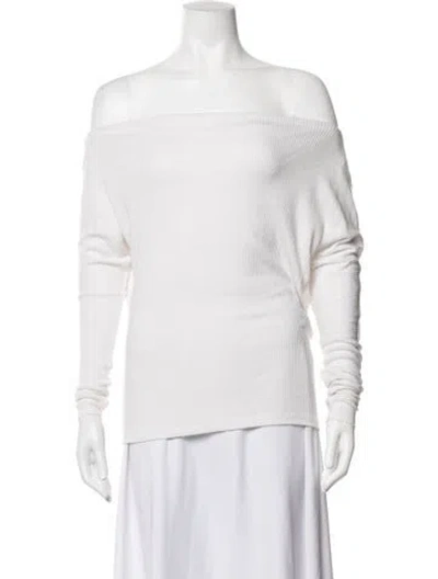 Pre-owned Enza Costa Off-the-shoulder Long Sleeve Top In White