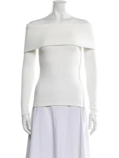Pre-owned Enza Costa Off-the-shoulder Sweater In White