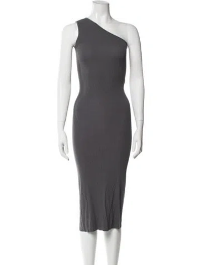 Pre-owned Enza Costa One-shoulder Midi Length Dress In Gray