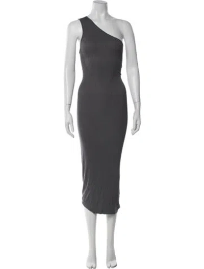 Pre-owned Enza Costa One-shoulder Midi Length Dress In Grey