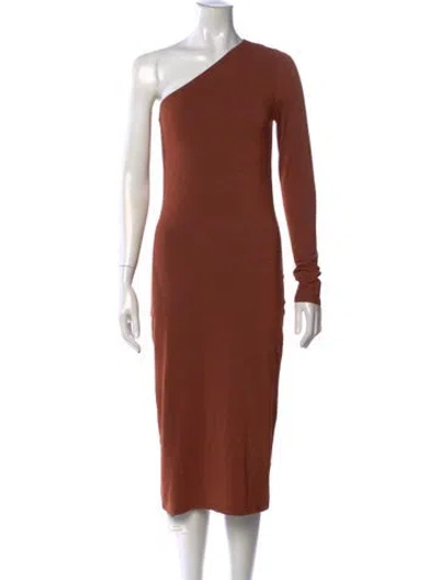 Pre-owned Enza Costa One-shoulder Midi Length Dress In Orange