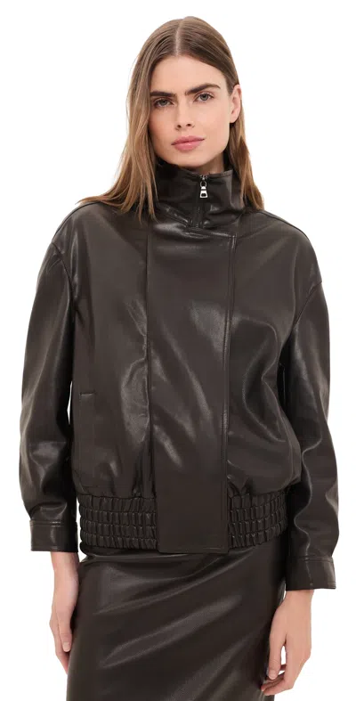 Enza Costa Oversized Faux Leather Bomber Jacket Coffee In Black